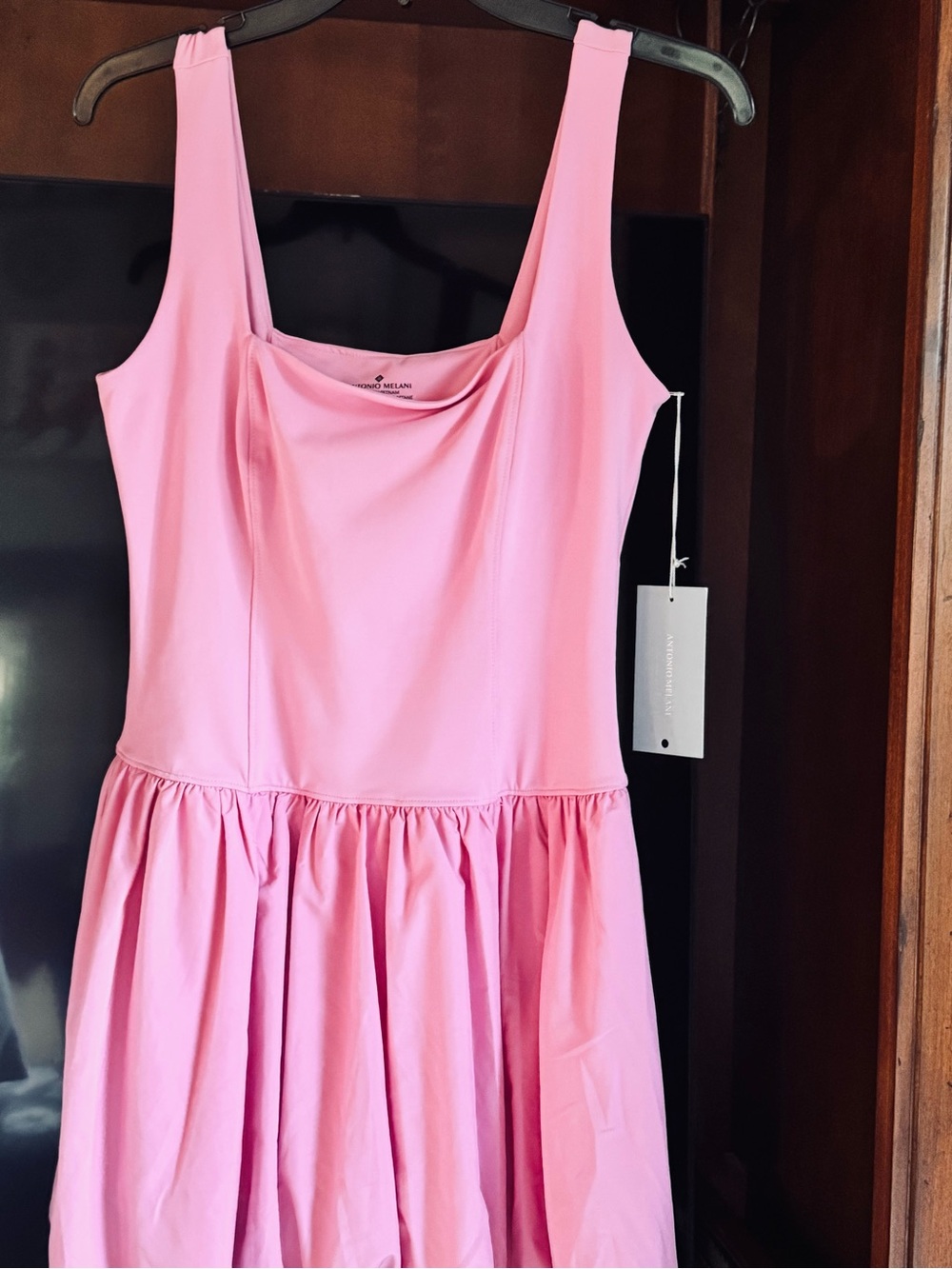 ANTONIO MELANI Pink Sleeveless Gathered Waist Dress